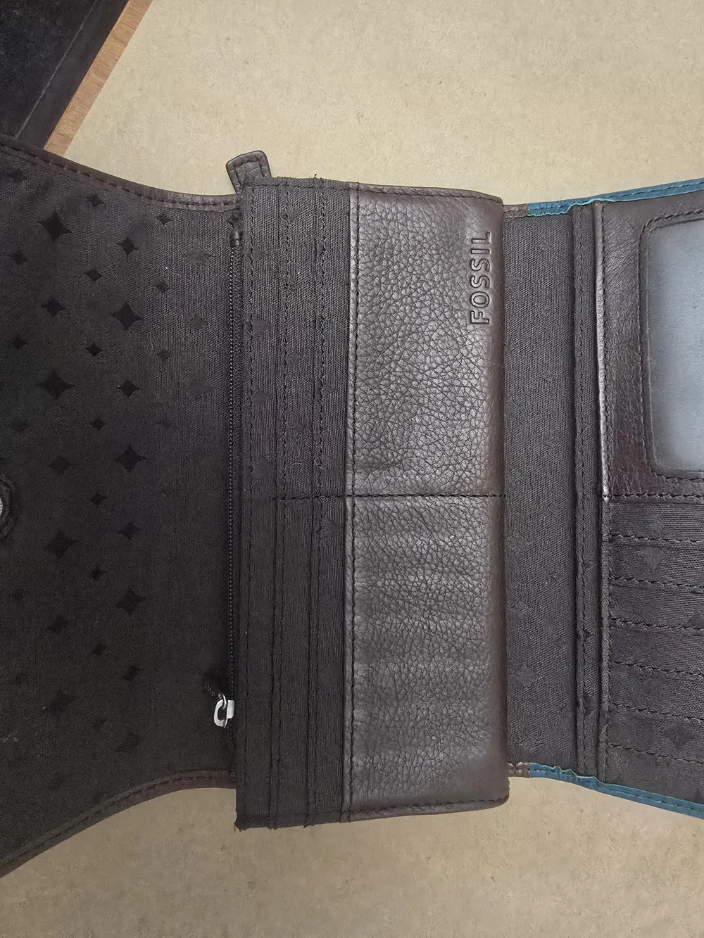 Fossil Teal Floral Leather Wallet